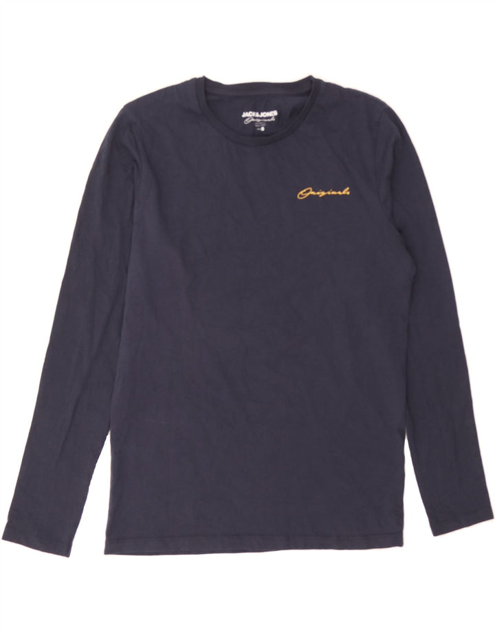 JACK & JONES Mens Graphic Top Long Sleeve Small Navy Blue Cotton Vintage Jack & Jones and Second-Hand Jack & Jones from Messina Hembry 