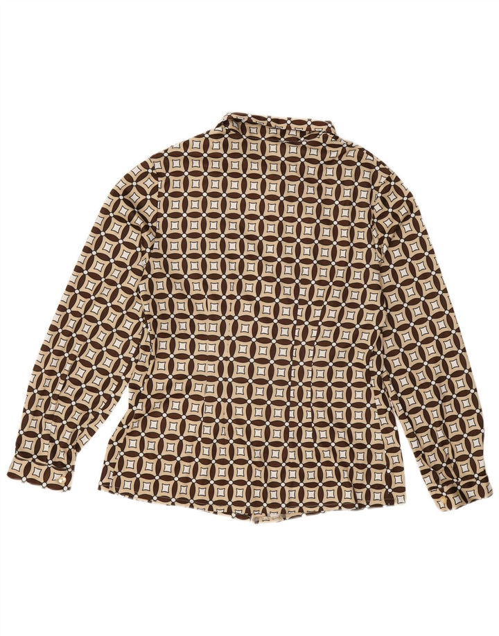 VINTAGE Camisa de mujer Reino Unido 16 Lana geométrica beige grande