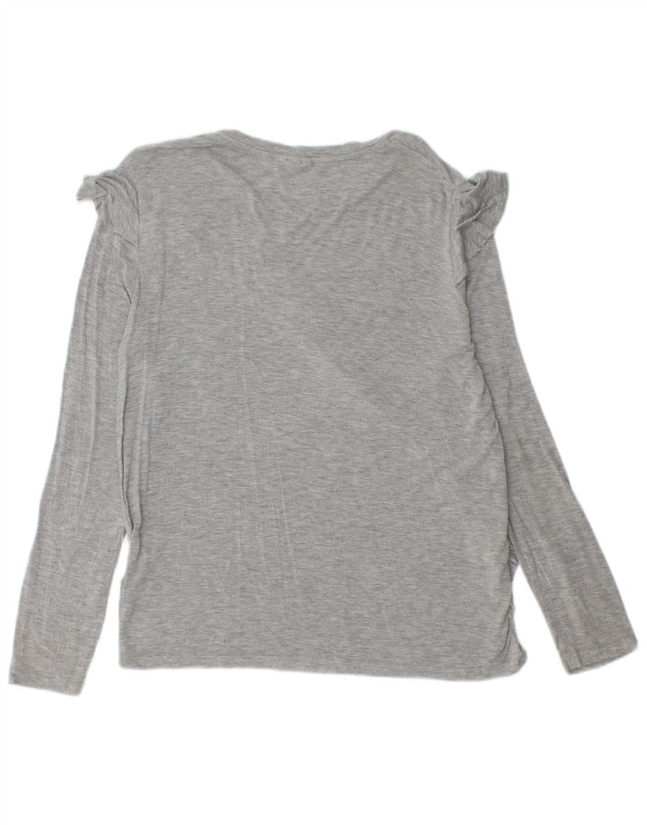 Topshop Top con volantes en la parte delantera para mujer, manga larga, UK 42, color gris medio moteado