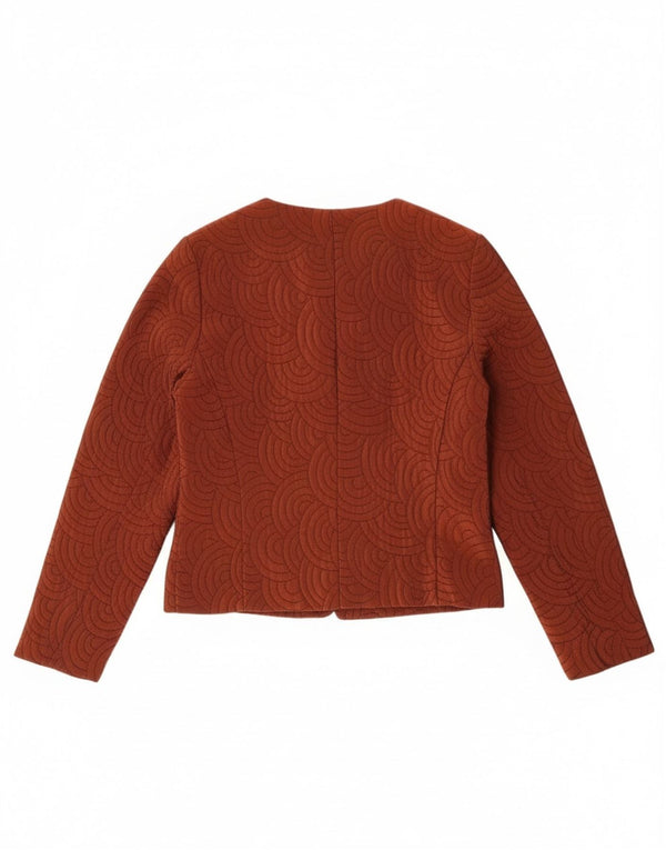 Vintage mujer 3 botones Blazer chaqueta Reino Unido 14 acetato geométrico marrón medio