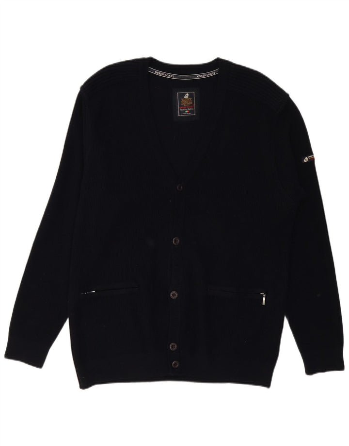 GREEN COAST Suéter tipo cárdigan para hombre IT 52 Grande Lana merino negra