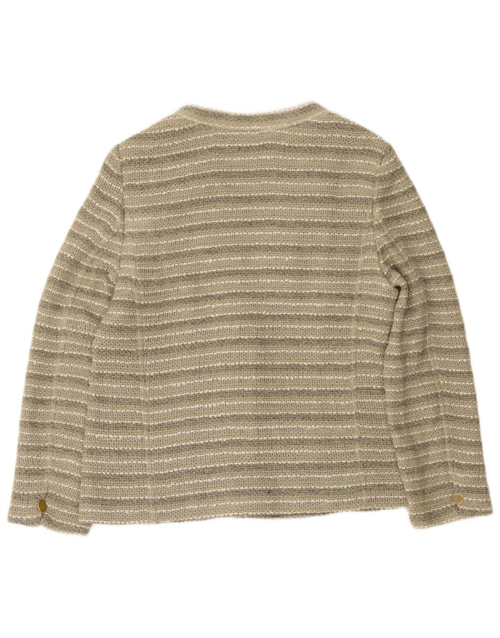 Vintage mujer Cardigan suéter Reino Unido 14 rayas verdes medianas