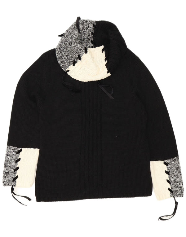 Monari Suéter tipo jersey con cuello vuelto para mujer UK 46 Grande Negro Colorblock Algodón