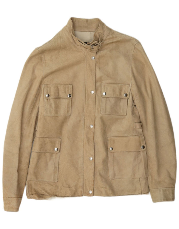 Vintage mujer ante chaqueta Reino Unido 14 cuero beige grande