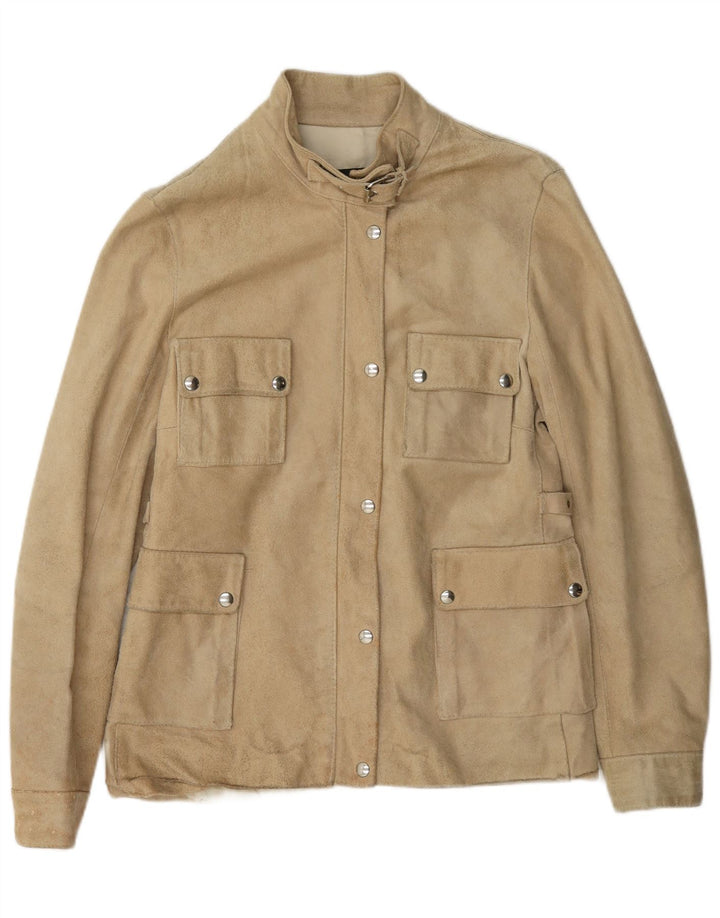 Vintage mujer ante chaqueta Reino Unido 14 cuero beige grande