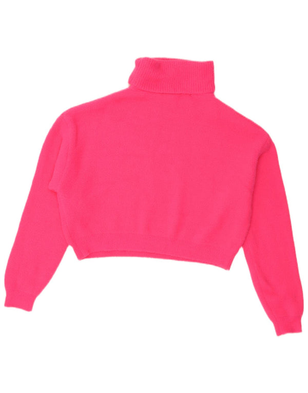 Zara Mujer Crop Oversize Roll Neck Jumper Sweater UK 10 Small Pink Nylon