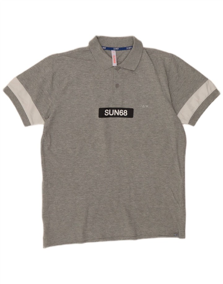 SUN68 Polo gráfico para hombre con bloques de color gris pequeño