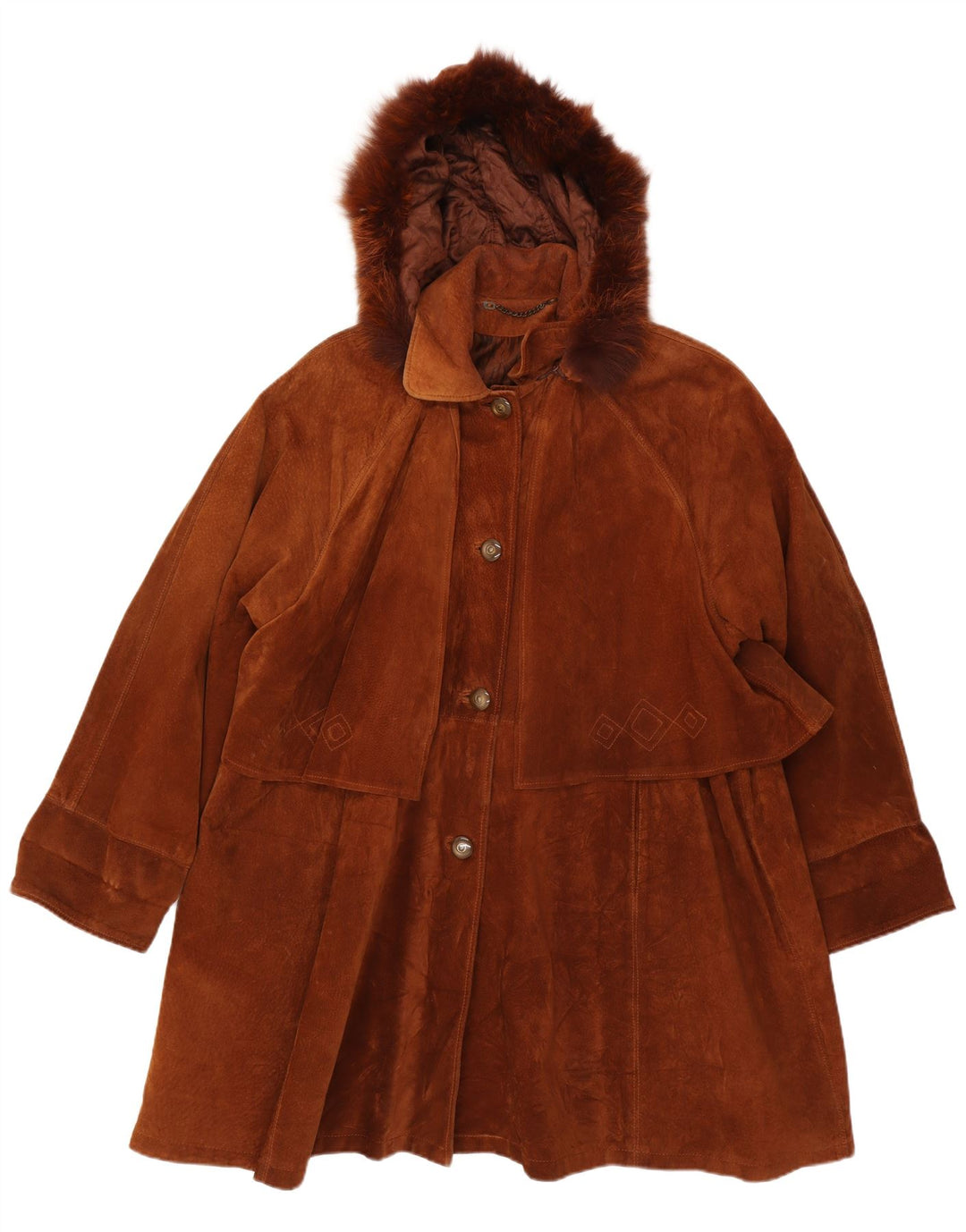 Vintage mujer oversize con capucha ante abrigo IT 44 cuero marrón medio
