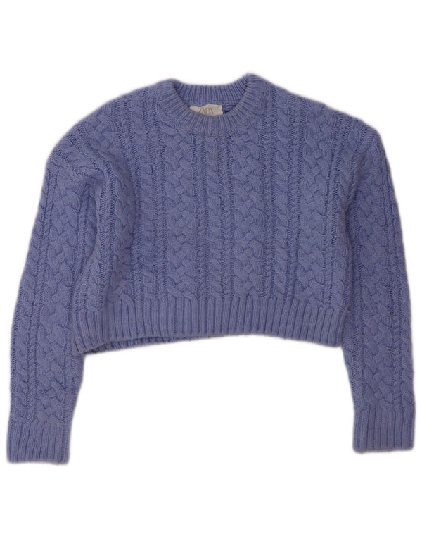 Zara Jersey Corto con Cuello Redondo para Niñas 13-14 Años Acrílico Azul