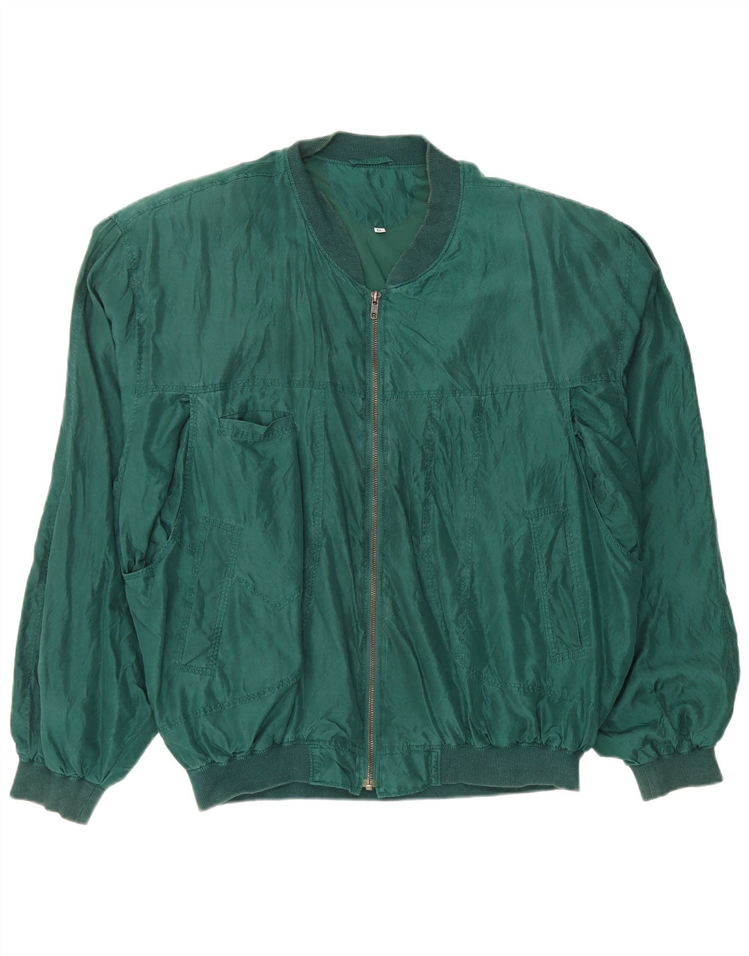 VINTAGE Chaqueta Bomber para Hombre Reino Unido 42 XL Seda Verde