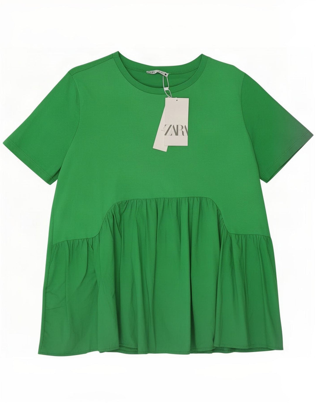 Zara Mujer Blusa Top UK 46 Grande Algodón Verde