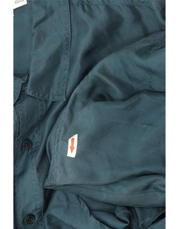 Camisa vintage de manga corta para hombre de seda verde grande