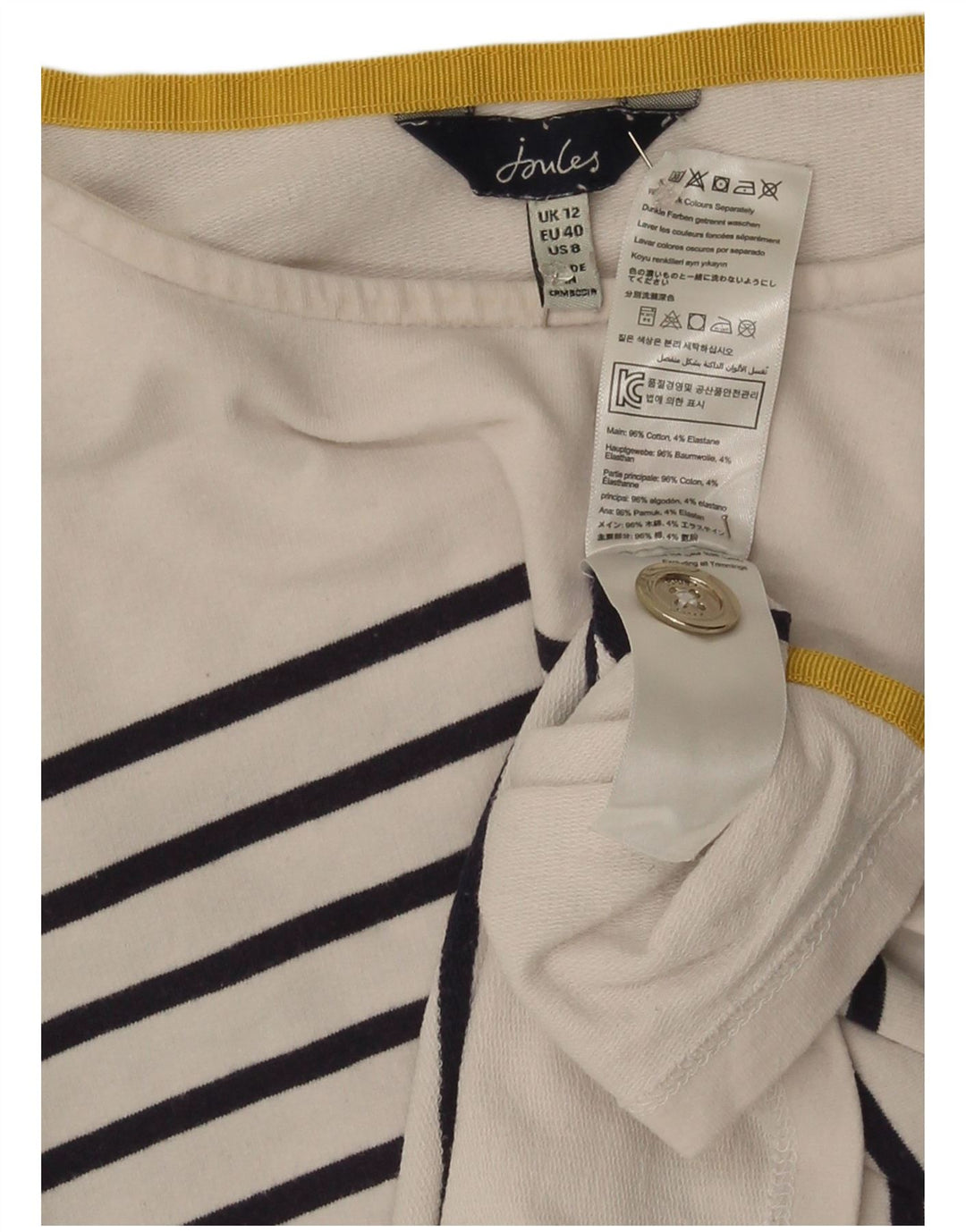 Joules Top Mujer Manga Larga UK 42 Algodón A Rayas Blanco Mediano