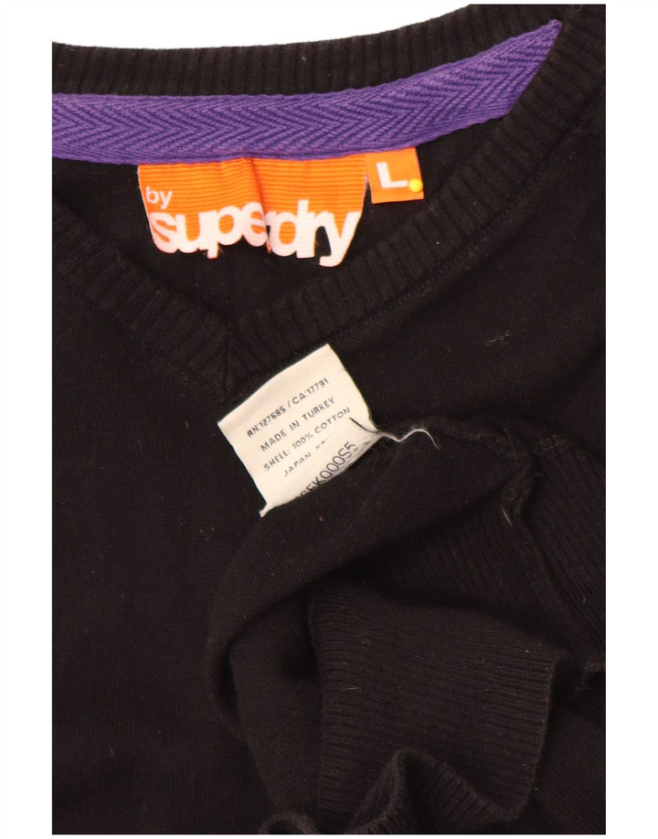 Superdry Jersey con cuello en V para hombre, talla grande, algodón negro