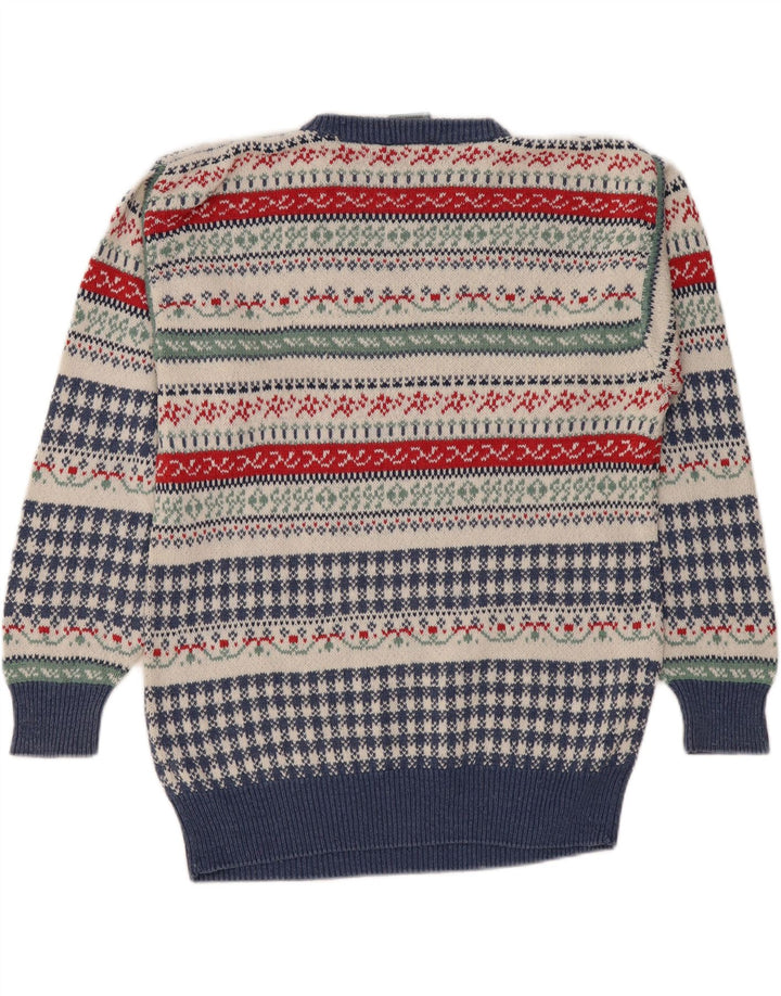Vintage hombres cuello redondo jersey suéter IT 50 medio multicolor Fair Isle