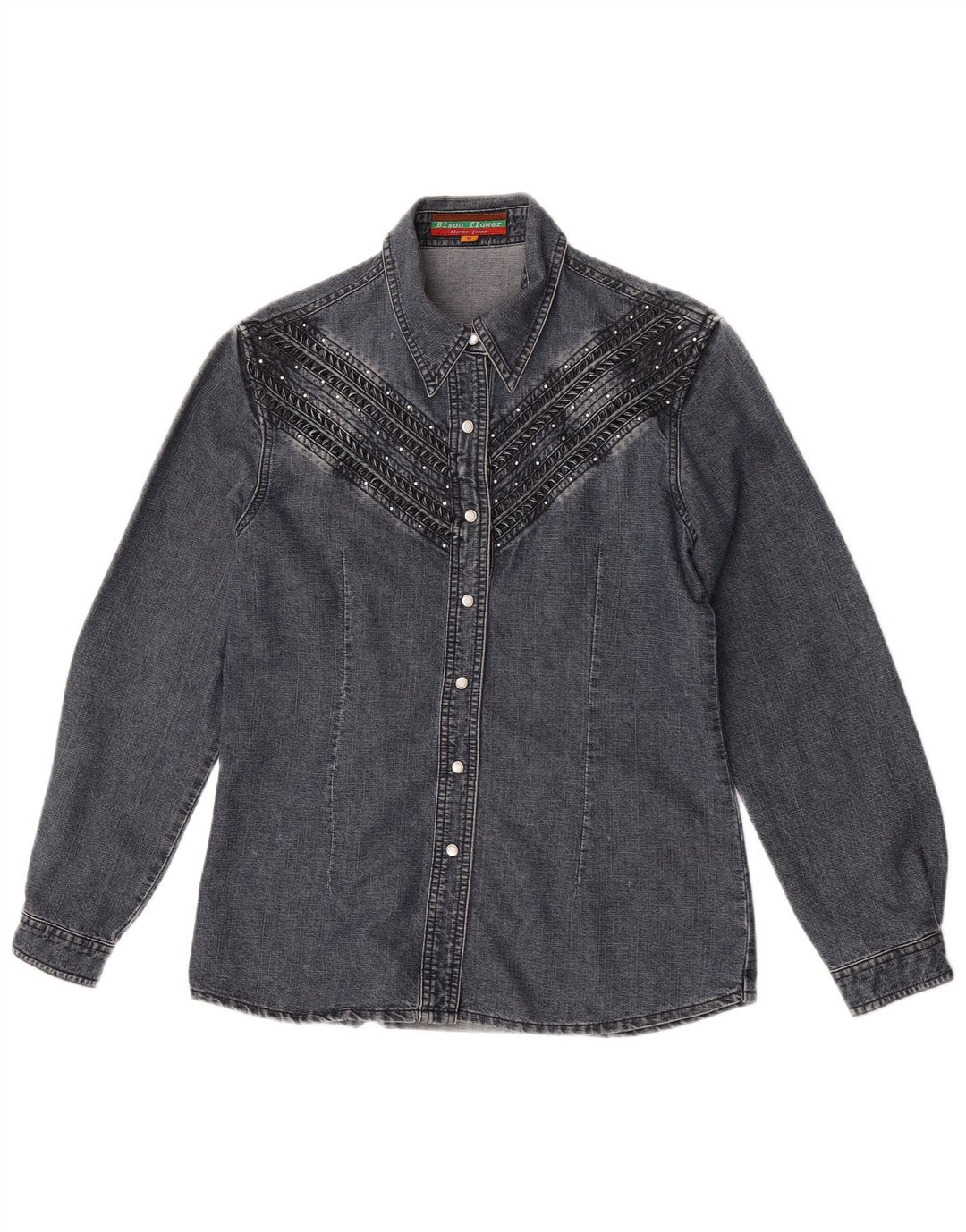 Vintage mujer camisa de mezclilla Reino Unido 14 algodón gris medio