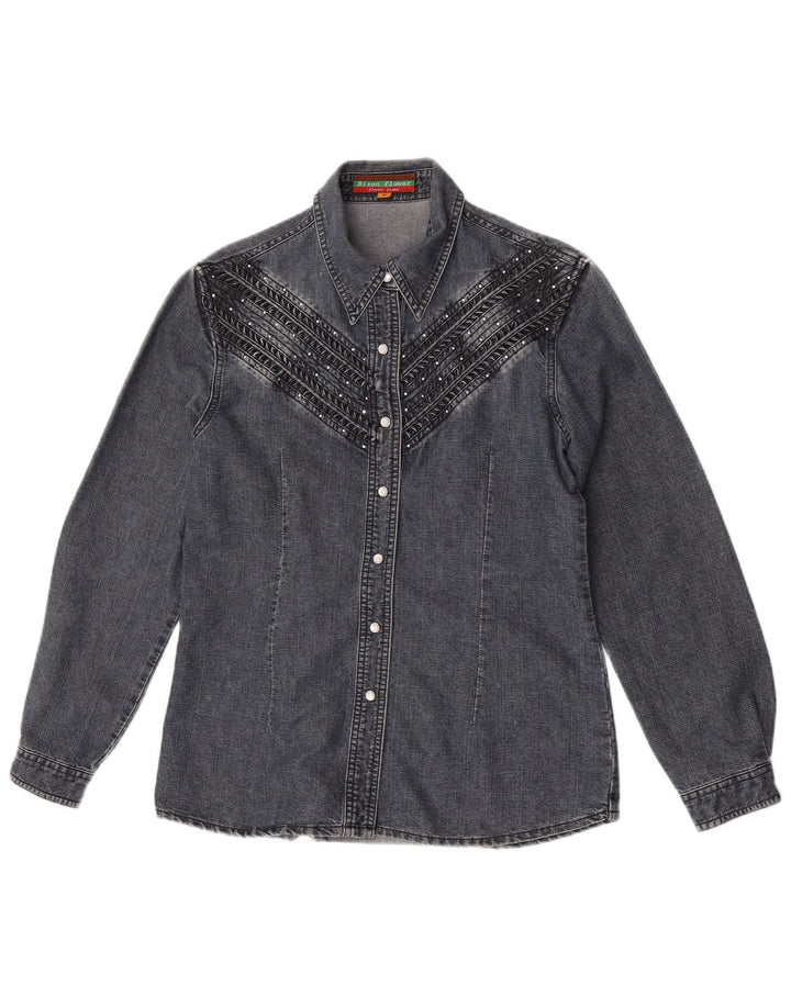 Vintage mujer camisa de mezclilla Reino Unido 14 algodón gris medio