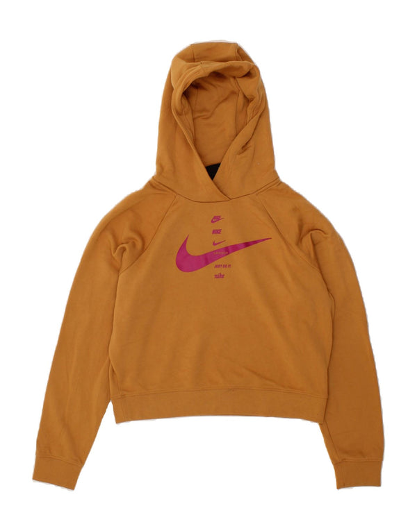 NIKE Womens Swoosh Crop Oversized Hoodie Jumper UK 10 Small Brown Cotton