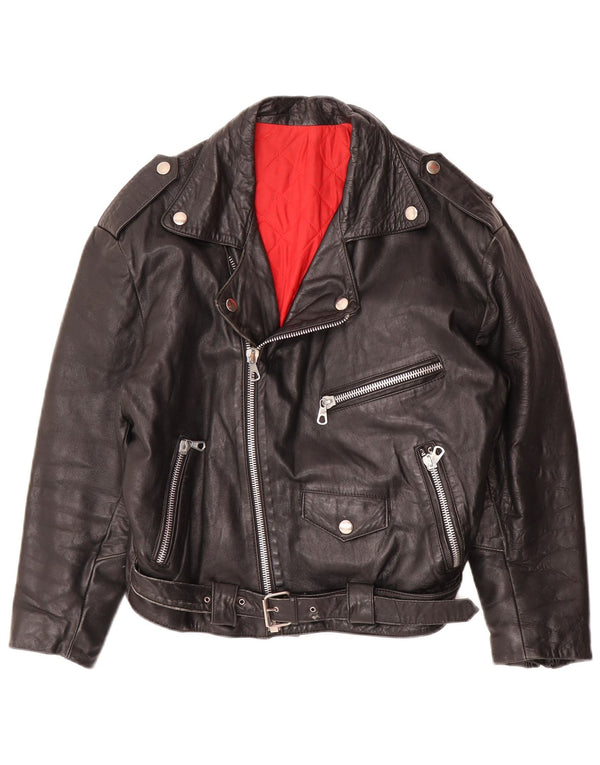 Vintage mujer cuero biker chaqueta Reino Unido 16 cuero negro grande