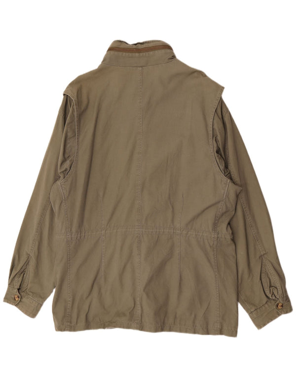 Vintage hombres con capucha chaqueta utilitaria Reino Unido 42 XL algodón caqui