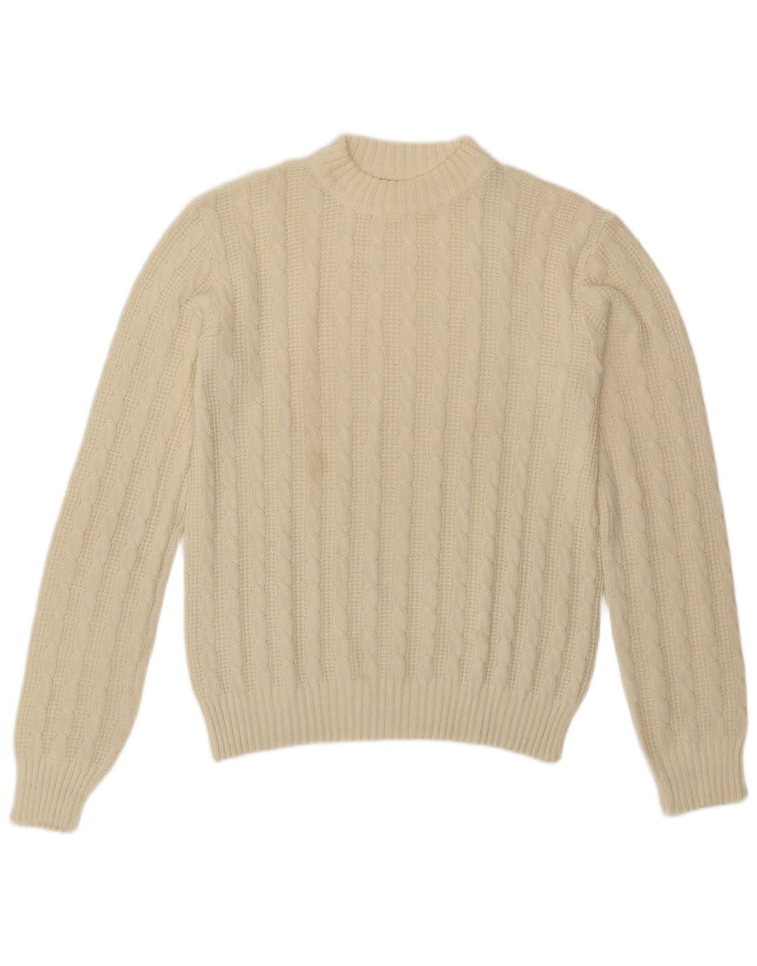 Vintage hombres cuello redondo jersey suéter medio apagado blanco