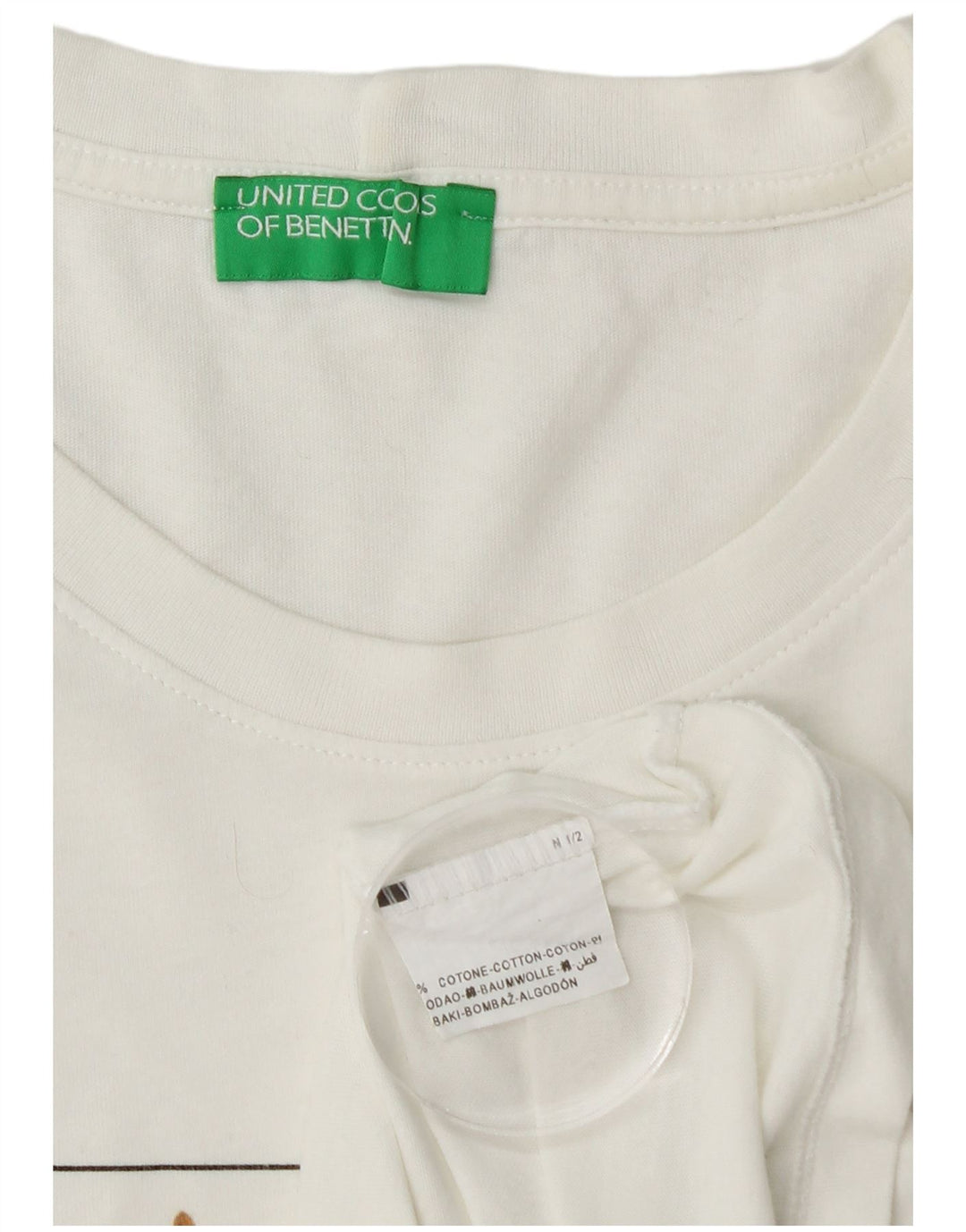 BENETTON Camiseta gráfica para hombre Top mediano de algodón color block blanco