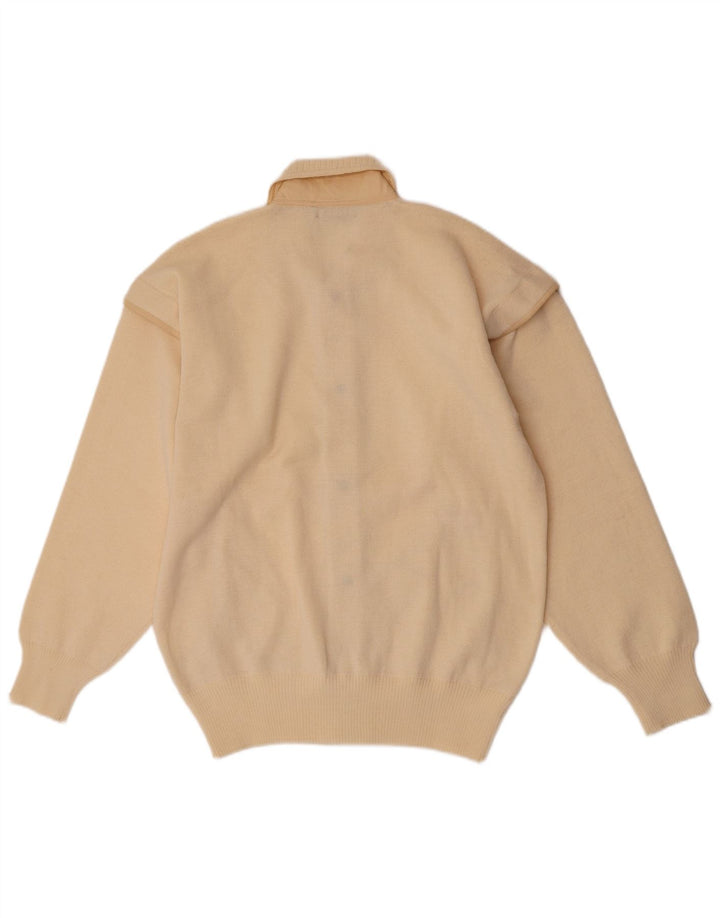 Vintage hombres Cardigan suéter medio beige lana