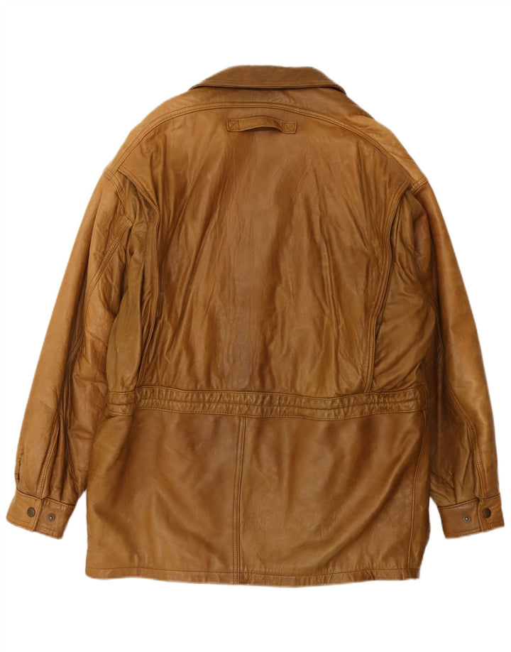 Vintage hombres cuero abrigo Reino Unido 42 XL cuero marrón