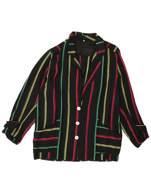 Vintage mujer 3 botones Blazer chaqueta IT 46 grande negro rayas