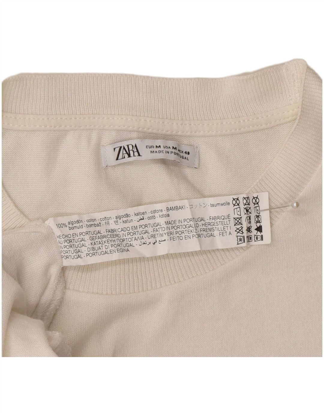 Zara Hombre Camiseta Top Medium Blanco Algodón