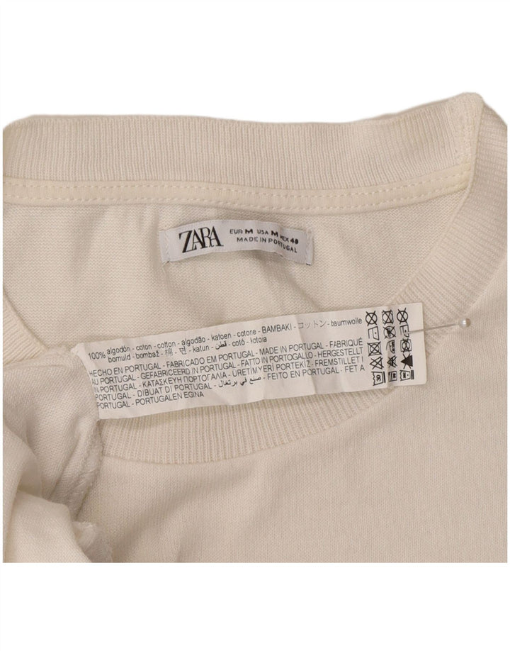 Zara Hombre Camiseta Top Medium Blanco Algodón