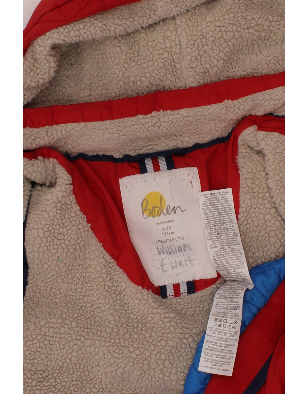 Boden Chaqueta acolchada con capucha para niño 3-4 años Rojo Poliéster