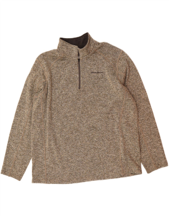 EDDIE BAUER Mens Zip Neck Sweatshirt Jumper 2XL Grey Flecked Polyester Vintage Eddie Bauer and Second-Hand Eddie Bauer from Messina Hembry 