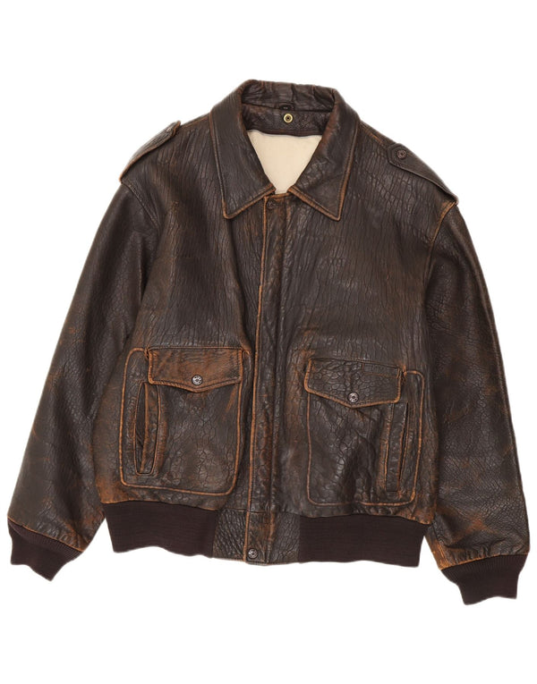 Chaqueta de cuero vintage para hombre IT 48 Marrón medio