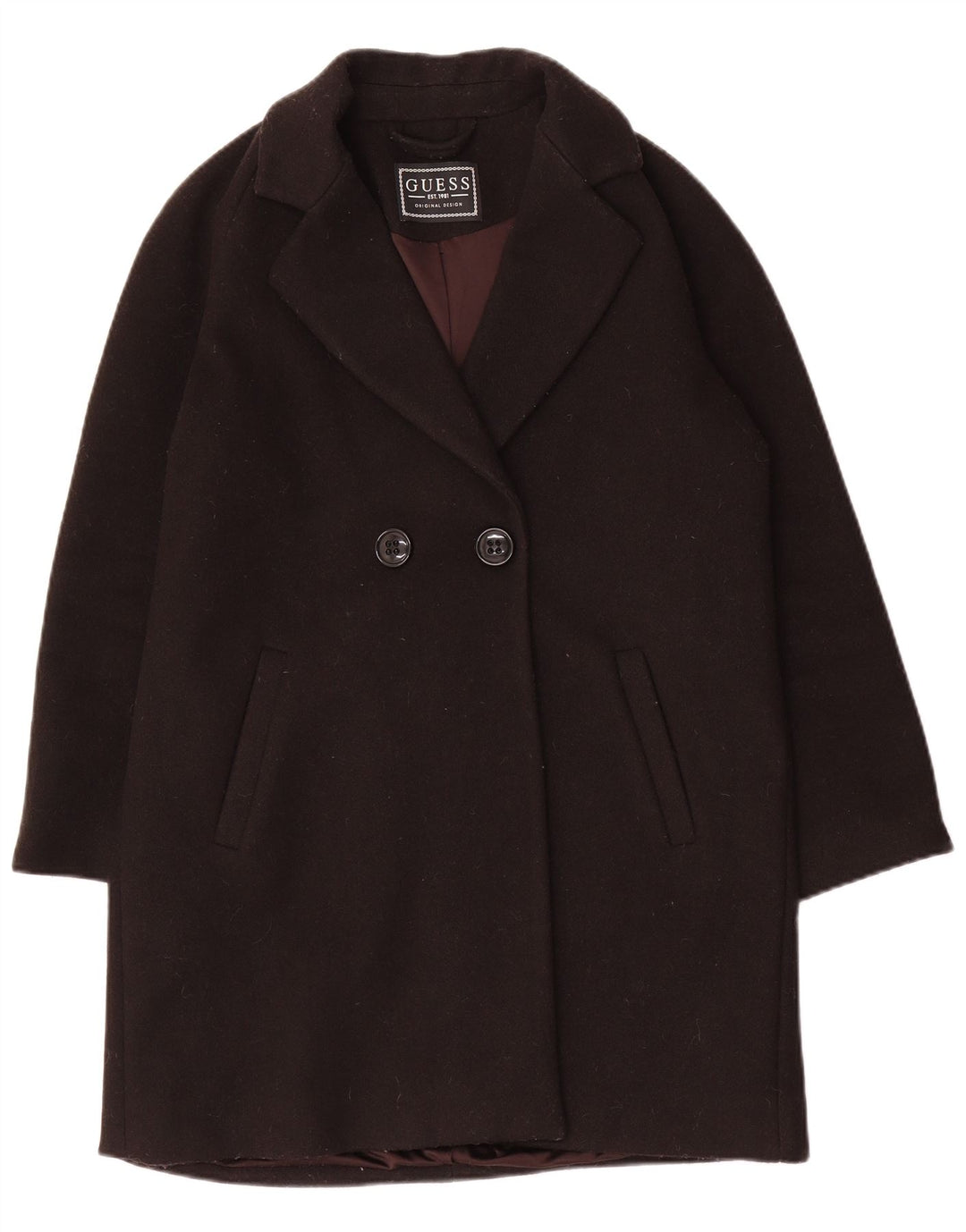 Guess Abrigo extragrande con doble botonadura para mujer UK 10 Small Poliéster negro