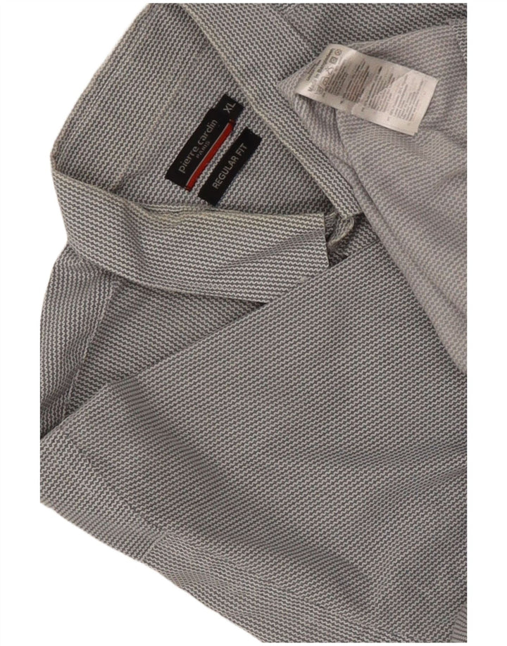 Pierre Cardin Camisa de manga corta para hombre de ajuste regular XL Gris Chevron Poliéster