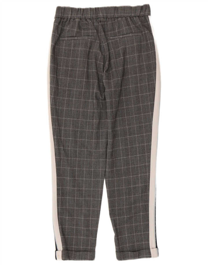 Zara Mujer Pantalones Casuales Slim Small W26 L24 Poliéster A Cuadros Gris
