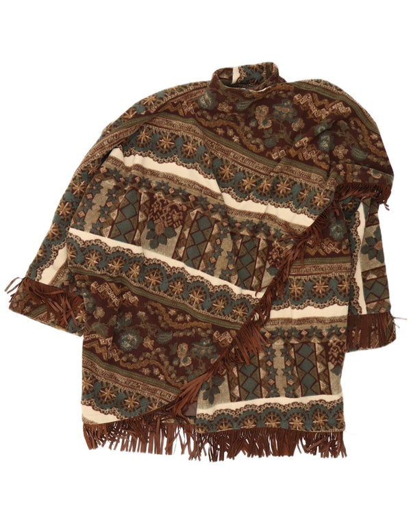 Castellani Abrigo Poncho Abierto para Mujer UK 22 3XL Marrón Geométrico