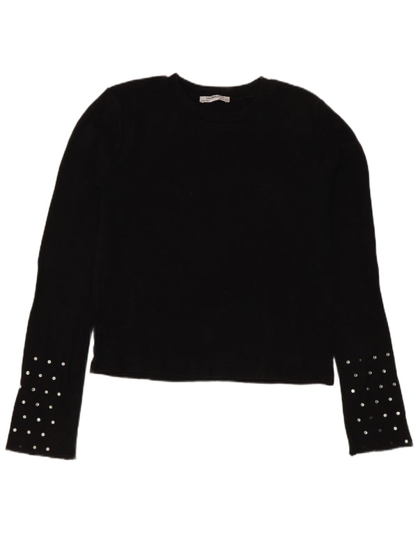 Zara Mujer Trafaluc Crop Top Manga Larga UK 10 Small Algodón Negro