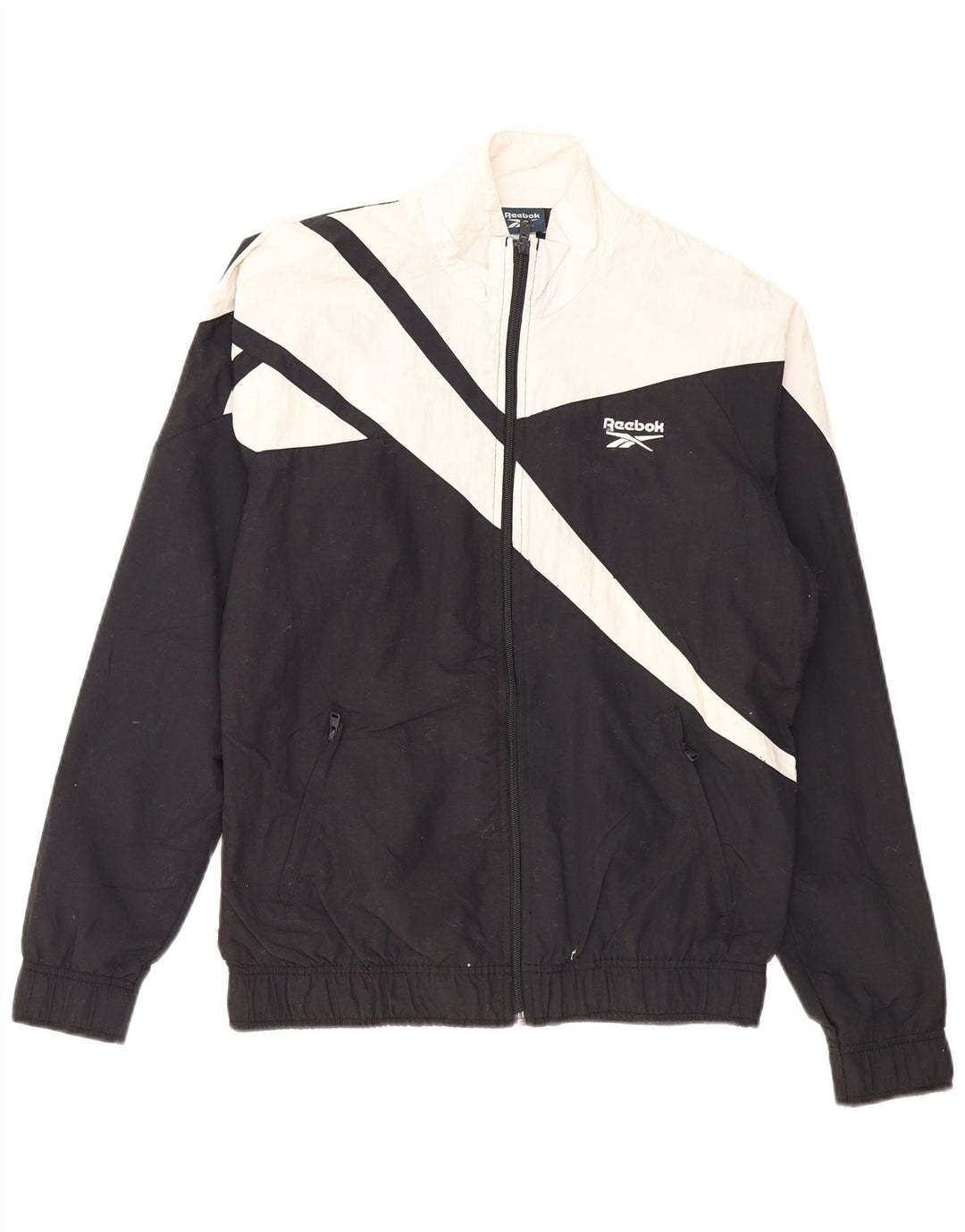 REEBOK Hombre Chándal Top Chaqueta Pequeña Negro Colorblock Poliéster