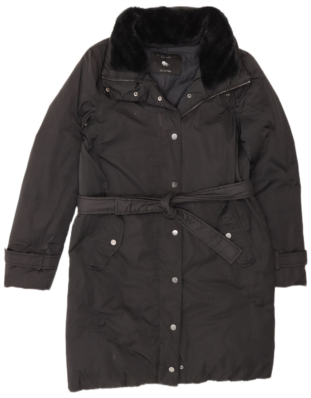 Zara Mujer Abrigo Acolchado UK 44 Medio Negro Colorblock Poliéster