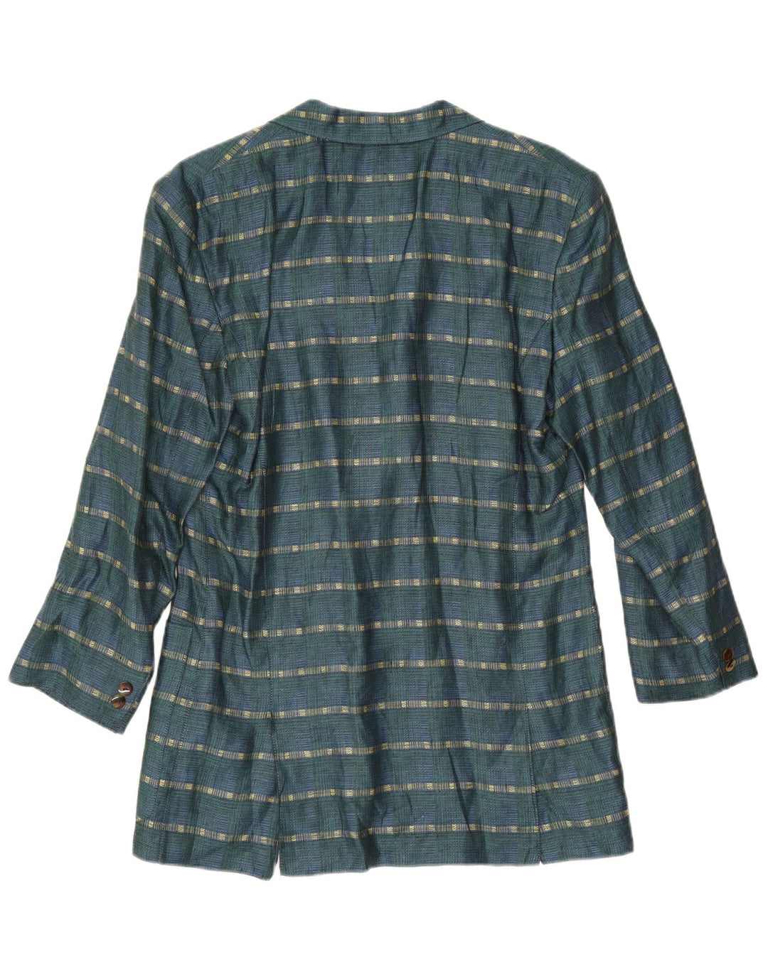 Vintage mujer 3 botones Blazer chaqueta Reino Unido 14 lino de rayas verde medio