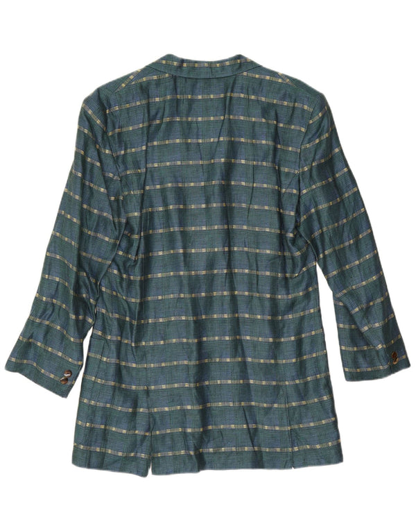 Vintage mujer 3 botones Blazer chaqueta Reino Unido 14 lino de rayas verde medio