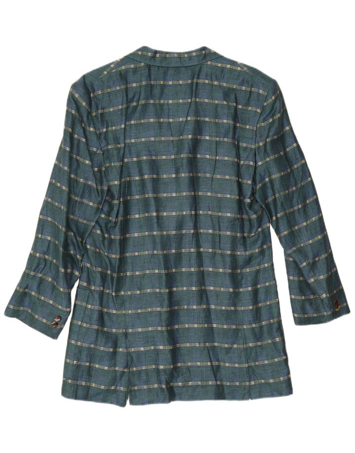 Vintage mujer 3 botones Blazer chaqueta Reino Unido 14 lino de rayas verde medio