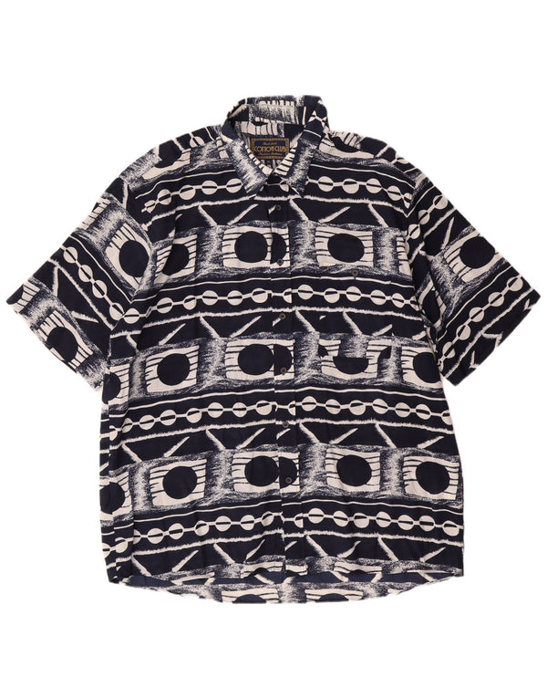 Cotton Club Camisa Hombre Manga Corta XL Azul Marino Viscosa Geométrica