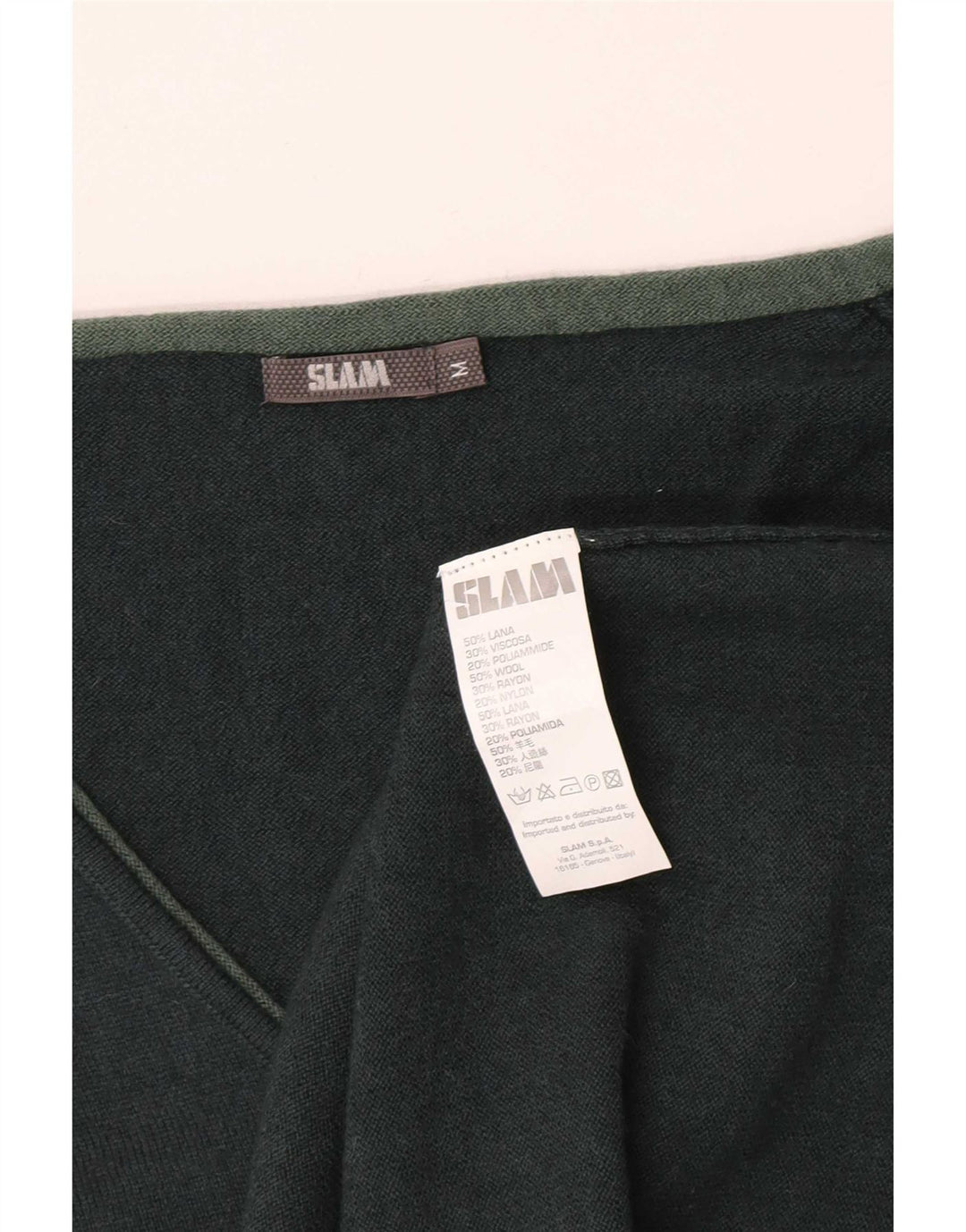 Slam Jersey con cuello en V para mujer UK 12 Lana verde medio