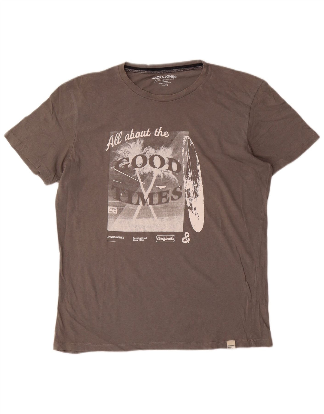 Jack & Jones Hombre Camiseta Gráfica Top Gris Medio