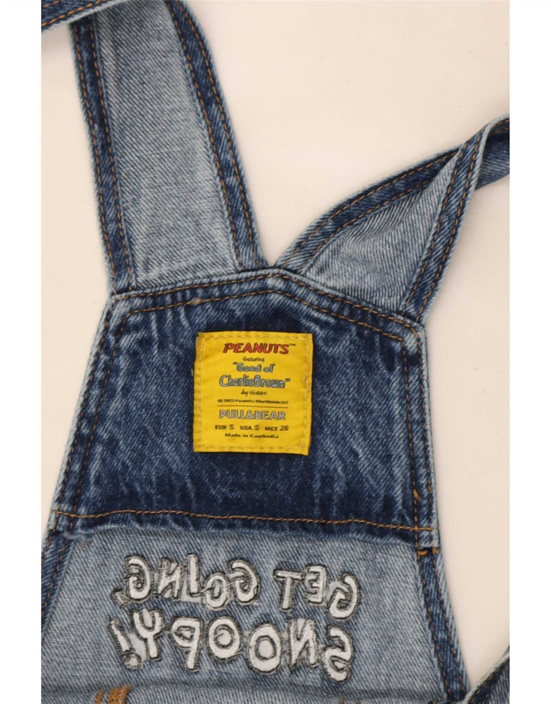 Pull & Bear Mujer Peto Gráfico Vaqueros Rectos Pequeño W26 L30 Azul