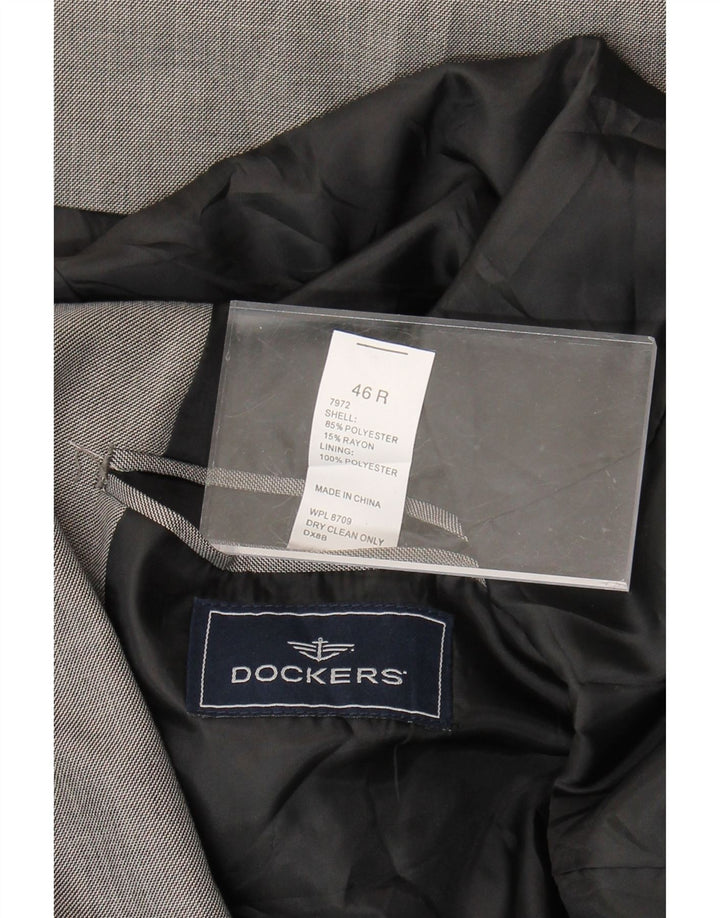 DOCKERS Mens 2 Button Blazer Jacket UK 46 3XL Grey Polyester Vintage Dockers and Second-Hand Dockers from Messina Hembry 