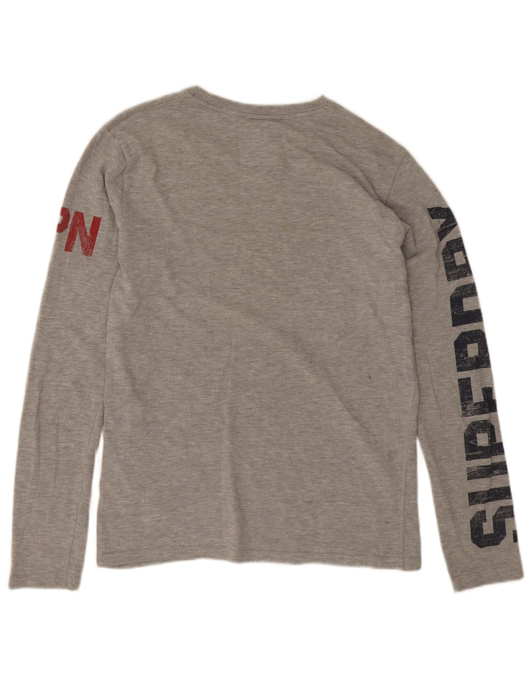 Superdry Top gráfico de manga larga de algodón moteado en gris medio